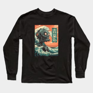Mechadroid and the great wave Long Sleeve T-Shirt